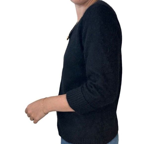 Vintage 90s Apostrophe Black Angora Blend Soft Fuzzy Fluffy Cardigan Sz L - Picture 5 of 6